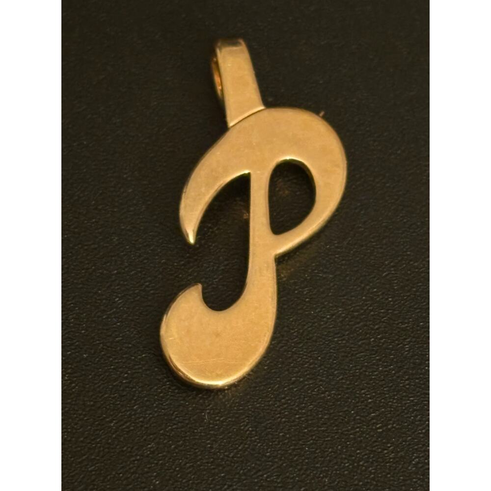 Vintage Gold Tone Script Letter P Initial Pendant